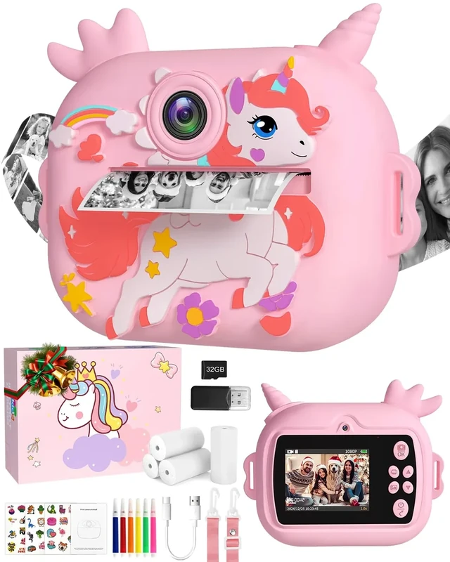 OZMI Kids Camera Instant Print, 1080P 48MP Instant Print Camera for Girls Boys Toddler with Print Paper & 32G Card, Christmas Birthday Gift Toys for Age 3 4 5 6 7 8 9 10 11 12 Years Old Girls Boys