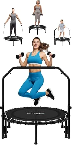 Jumpzylla Fitness Rebounder Trampoline for Adults, Mini Trampoline for Adults with Bar and Elastic Bands, Family Kids & Adult Exercise Trampolines Indoor/Outdoor, 450lbs, 40 inch (Black, 48')