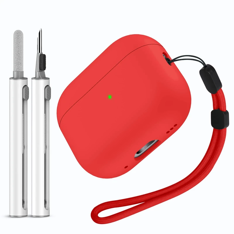 Miracase Designed for Airpods Pro 2nd Case with Cleaner Kit, Soft Skin Cases for Airpod Pro 2 (2023/2022), Front LED Visible Liquid Silicone Cover with Lanyard (Red)