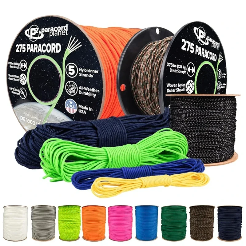 Paracord Planet 275lb Paracord – 3/32 Inch (2.38 mm) Nylon Crafting Cord with 5 Strand Inner Core – Neon Turquoise (1000 ft)