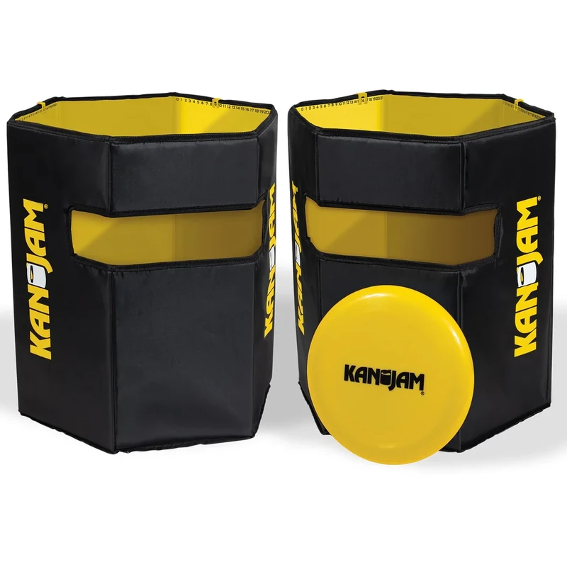 Kan Jam Foldable Travel Disc Toss Game - Black & Yellow, Standard, Nylon - Portable All-Weather Beach Games - Built-in Scoring for Tailgate Essentials - Easy Setup for Yard Fun