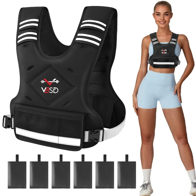 VBSD Adjustable Weighted Vest for Women Men 11-20lb Vest with 6 Ironsand Weights Body Weight Vest with Reflective Strip for Running Walking Strength Training Workouts