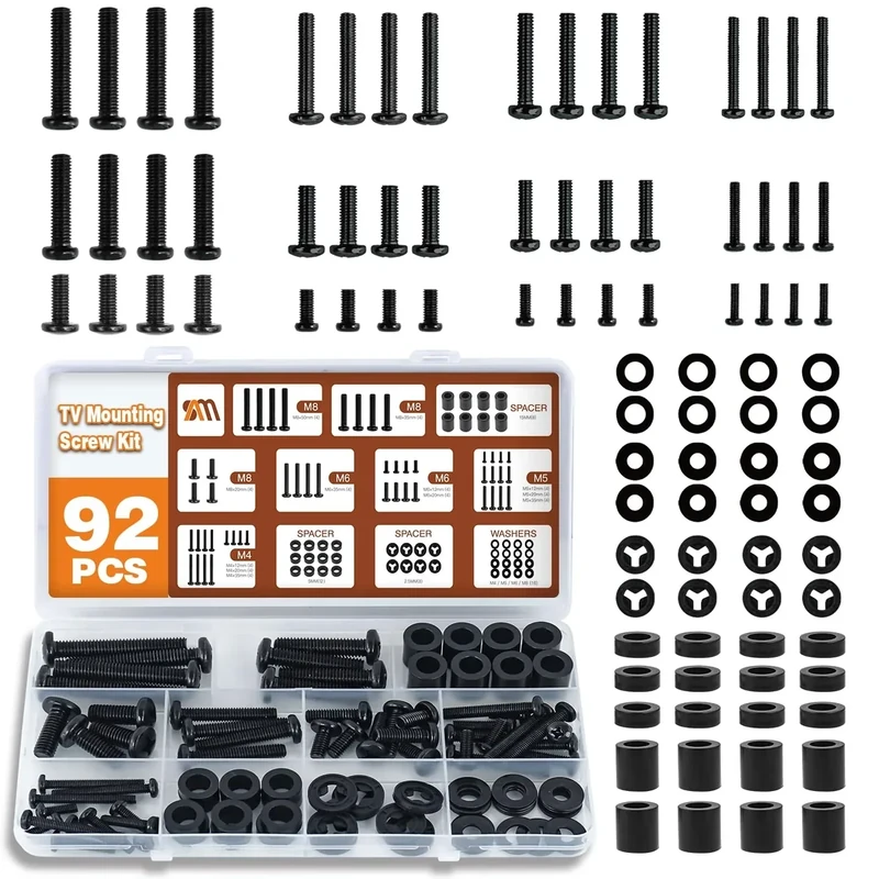 Solid As Mountain 92pcs Mount Screw Kit - M4 M5 M6 M8, Up to 80"