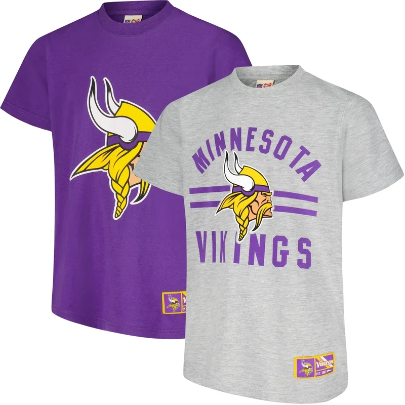 Ultra Game NFL Official Youth Super Soft 2 Pack T-Shirt Set, Minnesota Vikings, Team Color, 8