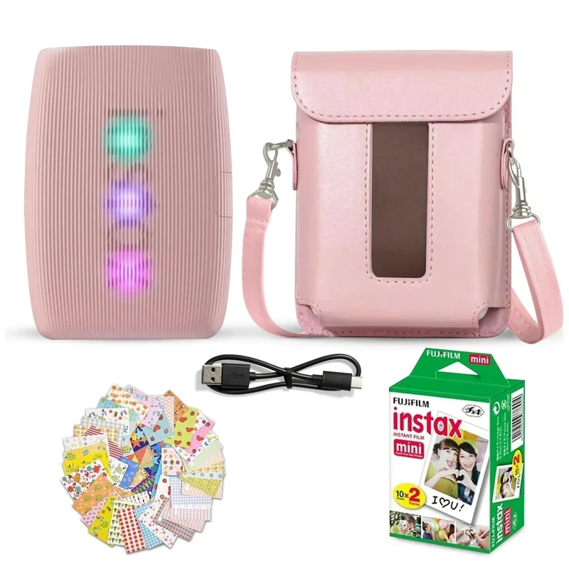 Fujifilm Instax Mini Link 3 Rose Pink Printer Bundle - 20 Film, Case