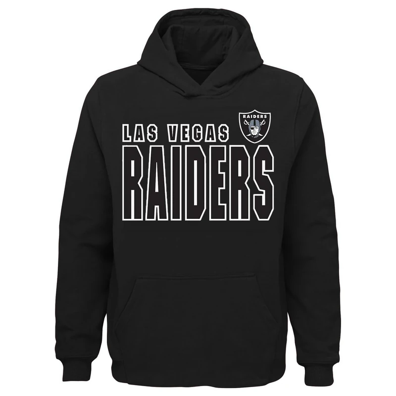 Outerstuff NFL Kids Youth 8-20 Official Team Color Game Day Touchdown Performance Primary Logo Long Sleeve Pullover Hoodie (Las Vegas Raiders Black, 10-12)