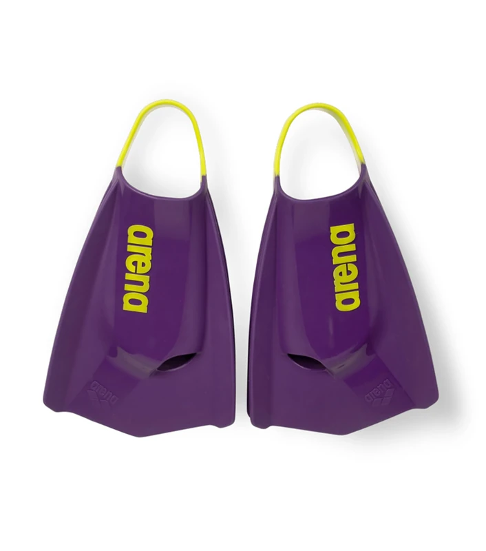 Arena Unisex Adult Powerfin Pro II Swim Training Fins Men and Women Silicone Short Blade Flippers Left/Right Customized, Plum/Arctic Lime, Size 12.5-13.5