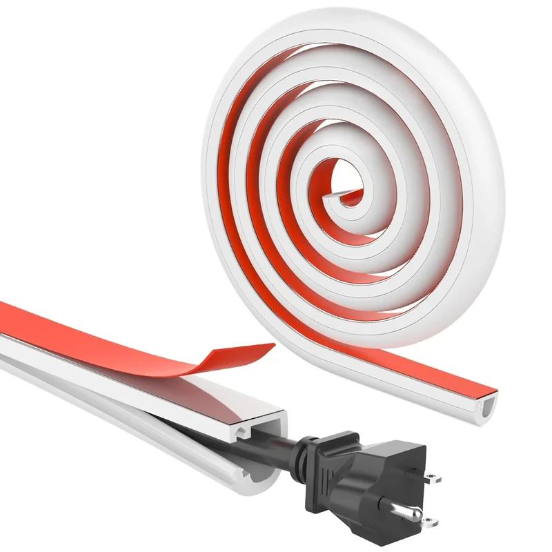 UOMTFAI Wall Cord Hider 196 Inch, Self Adhesive Cable Hider Cord Cover for Wires, Flexible Wire Cover Cable Raceway for Cord Management W0.59 H0.39in White