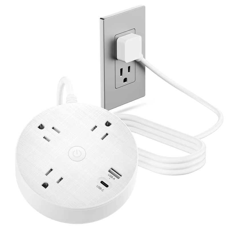 GOTMAR Surge Protector with 20W USB-C, 5FT Cord, Flat Plug - White