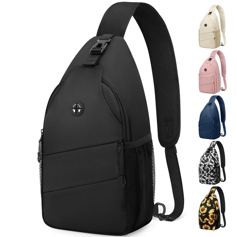 Pritent Crossbody Bags for Women Men Trendy Sling Bag Bakpack Casual Chest Bag with Convertible Shoulder Strap Travel Cross Body Bag for Hiking Traveling Outdoors(Black)