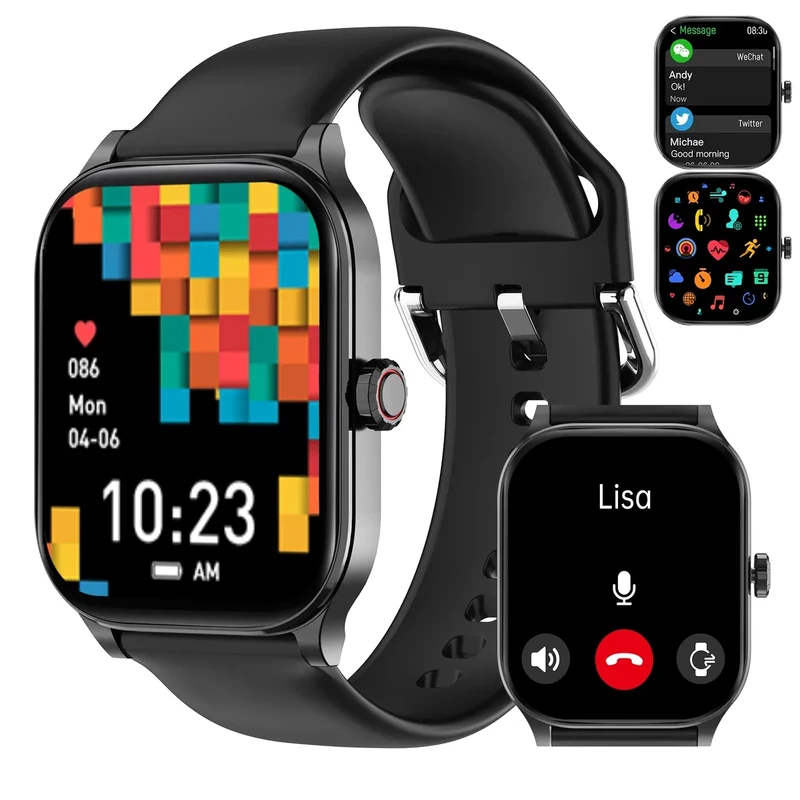 Smart Watch for Women Men(Answer/Make Call), Smartwatches with Heart Rate/SpO2/Sleep/Stress Monitor, IP68 Waterproof Activity Tracker for Android iPhone, 100+ Sports Fitness Watches (Black, 1.85")