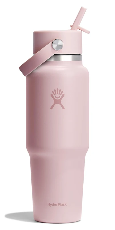 Hydro Flask Travel Water Bottle - Insulated Stainless Steel - Wide Straw Lid, Non Spill, Leakproof in 32 Oz Trillium Pink