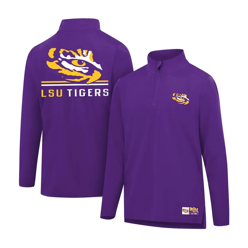 Ultra Game NCAA Official Adults Super Soft Quarter Zip Long Sleeve T-Shirt - Unisex, Louisiana State University, Team Color, XX-Large