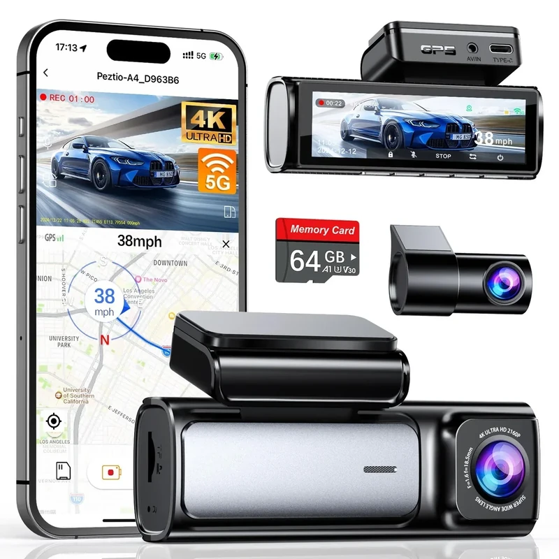 Affver 4K Front / 1080P Rear Dash Cam 5G WiFi GPS + 64GB Card