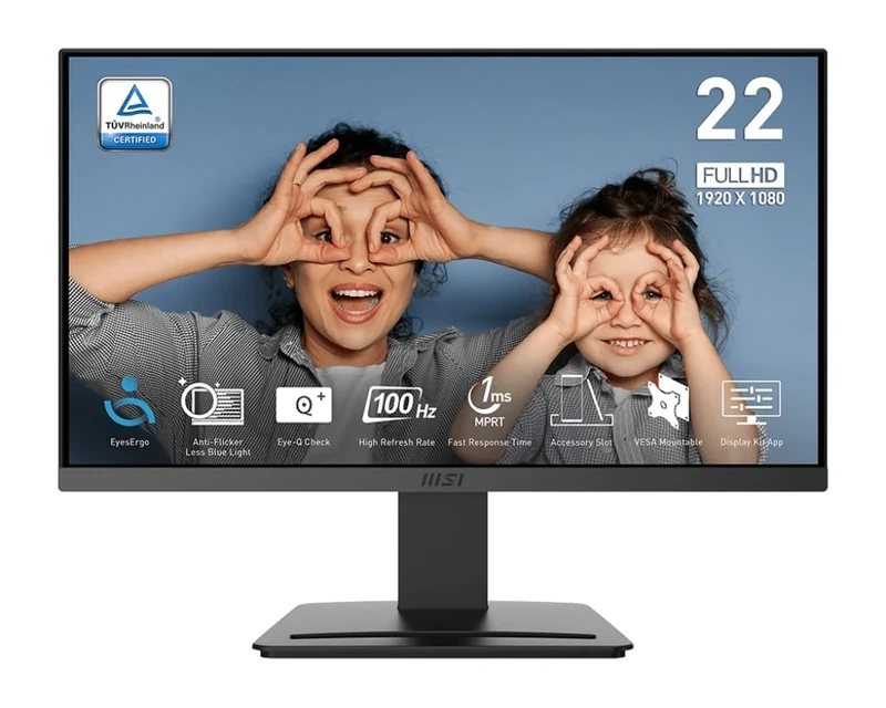 msi PRO MP223 E2, 22-inch VA 1920 x 1080 (FHD) Computer Monitor, 100Hz, Adaptive-Sync, HDMI, Video Port, Display Port, VESA Mountable, Tilt, 1ms, Black