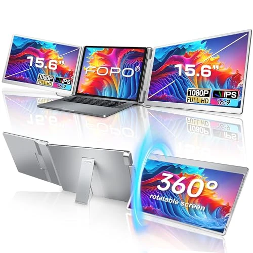 FOPO 15.6 Triple Laptop Screen Extender, Left Screen 360° Rotation Laptop Monitor Extender, Plug and Play Triplp Monitor for 13-17" Laptops with USB-C/HDMI, for Windows/Mac(M1/M2/M3) Pro/Max - S10