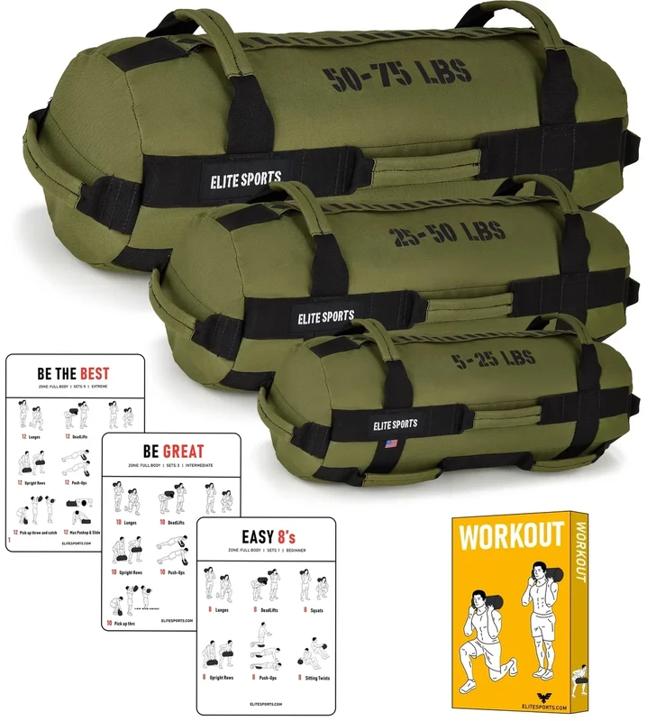 Elite Sports Workout Sandbag for Versatile, Intensive Core Muscles Fitness, Strength Training with Strategic Handle Placement (Unfilled)