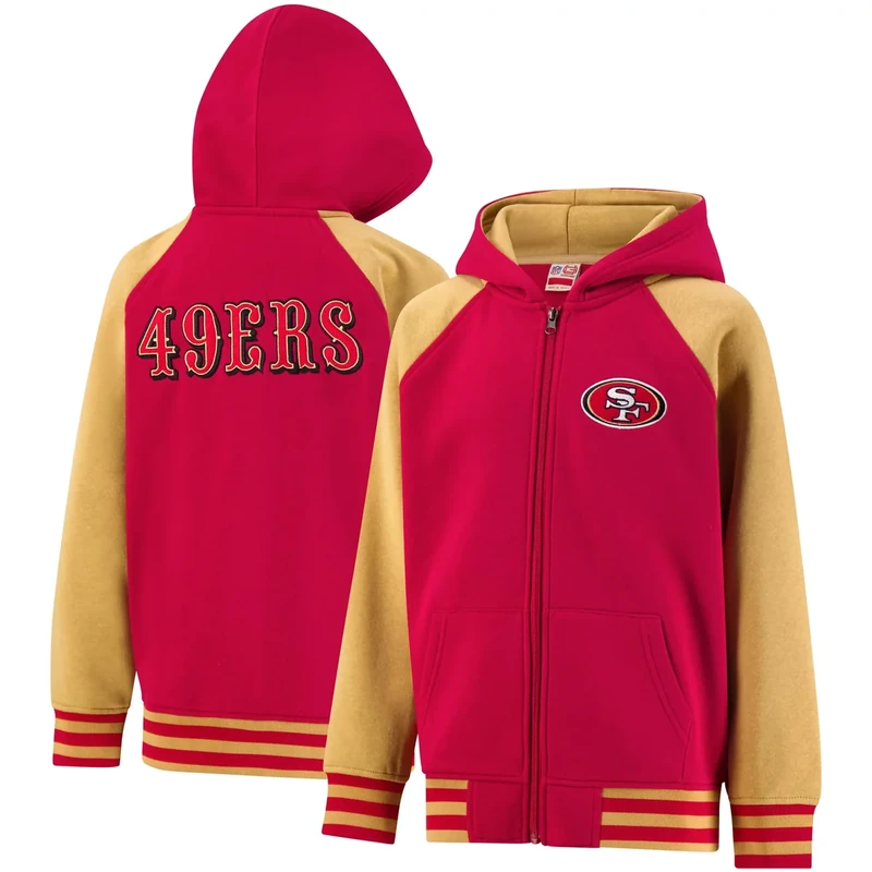 Ultra Game NFL Official Boy's Super Soft Full Zip Varsity Hoodie Sweatshirt, San Francisco 49ers, Team Color 24, 10-12