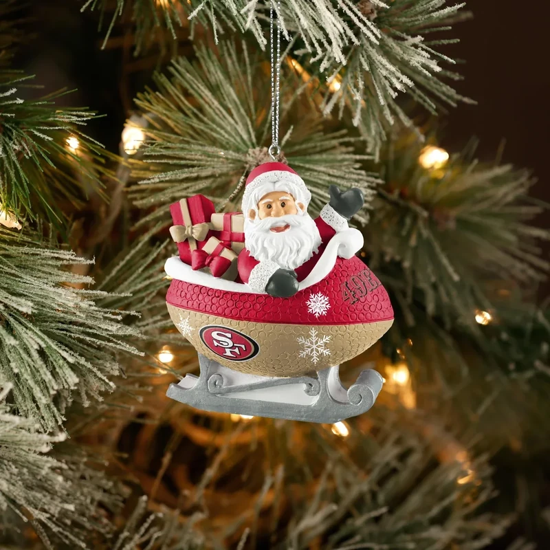 FOCO - NFL 4" Football Sleigh Resin Xmas Christmas Holiday Tree Hanging Ornament (San Francisco 49ers)