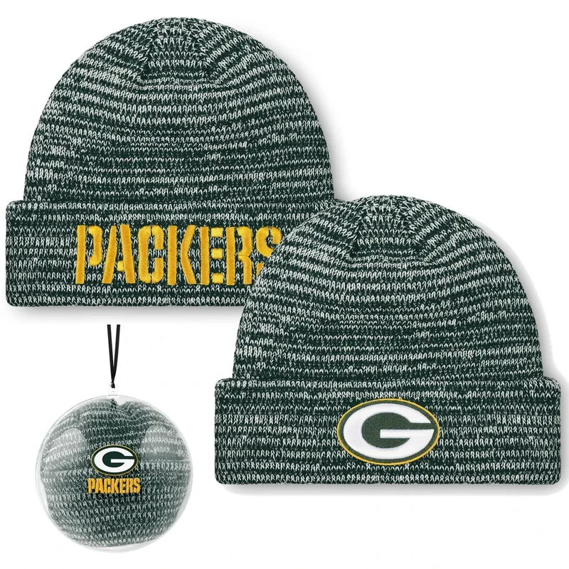 FOCO NFL Unisex-Adult Official Marled Cold Weather Cuffed Knit Beanie in Clear Ball Ornament (US, Alpha, One Size, Green Bay Packers)