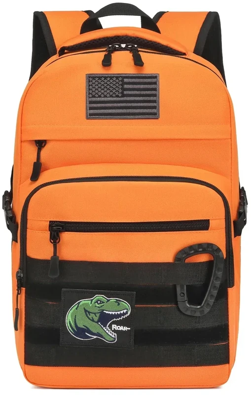 SunForMorning Kids Tactical Backpack Army Molle Bookbag Military Boys Backpack for School, Outdoor, Camping (Includes 2 Patches+1Carabiner), Orange