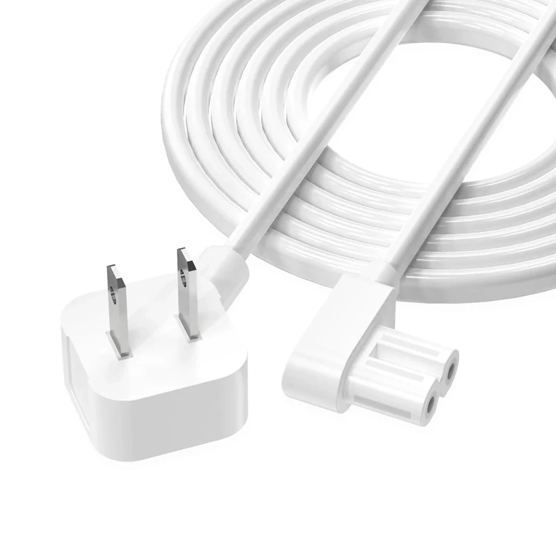 AGVEE 5ft TV Power Cord, 90 Degree Angled L-Shaped UL Listed 2-Prong AC Power Cable IEC C7 C8 Compatible with Samsung LG Sony Insignia Apple TV LCD LED, Vizio Roku JBL Partybox, White