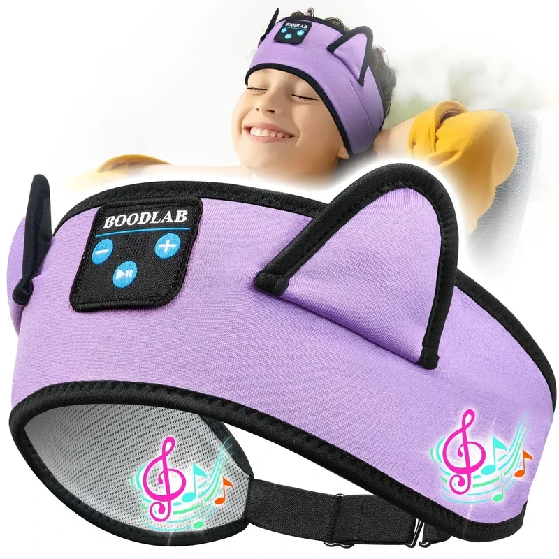 Boodlab Kids Headphones Headband Wireless, Kids Bluetooth Headband, Baby Headphones with Thin Speakers & Wired Playback 3.5 MM Jack, Perfect Toddlers & Children's Earphones for Home, School & Travel