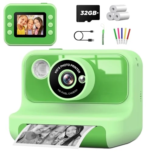 LETSHAHA Kids Instant Print Camera with 2.4" Screen - Green, Ages 3-12