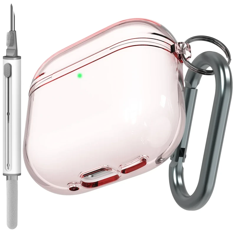 VEIRRW Clear Pink Anti-Yellowing Case for AirPods 4 ANC + Keychain