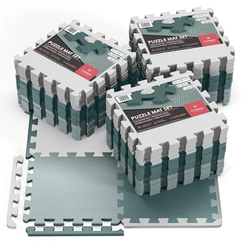 bemaxx Gym Mats Set - 54 pcs EVA Interlocking Foam Floor Tiles (12.6"x12.6"x0.4") 54sqft Protective Gym Flooring Sports Home Workout Exercise Mats Puzzle Garage Fitness Play-Room Pool Treadmill Bike