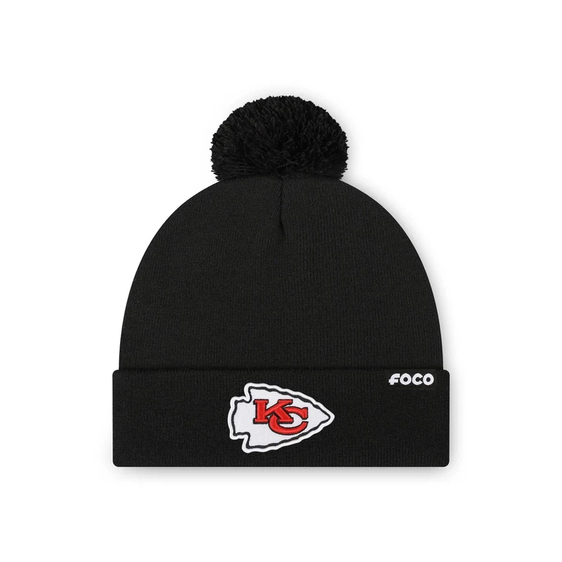 FOCO Kansas City Chiefs NFL Basic Primary Logo Pom Beanie - Black