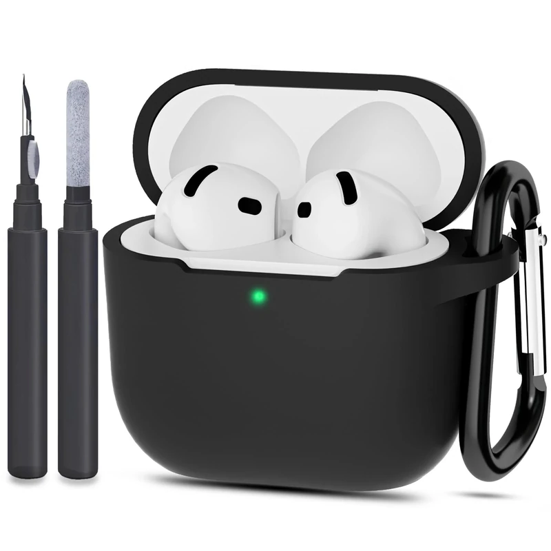 ATUAT AirPods 4 Case Cover - Silicone Skin with Keychain, Black