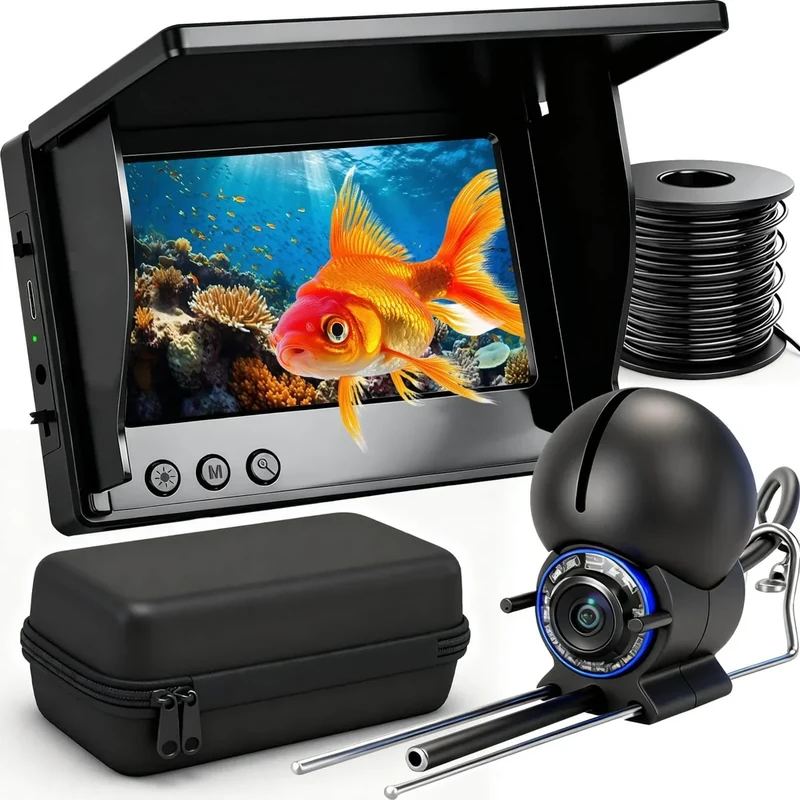 Underwater Fishing Camera, 4.3 Inch LCD and Upgraded HD Lens for Ice Lake Boat Kayak Fishing, Waterproof Fishing Camera Infrared Night Vision Light, Portable Beginner Fish Finder 50ft Cable (Black)