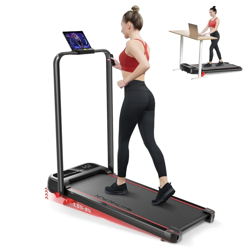 RHYTHM FUN Treadmill with Incline, Walking Pad with Handle Bar,300lbs Walking Pad with APP, Portable Folding Walking Treadmills for Home/Office with Low Noise