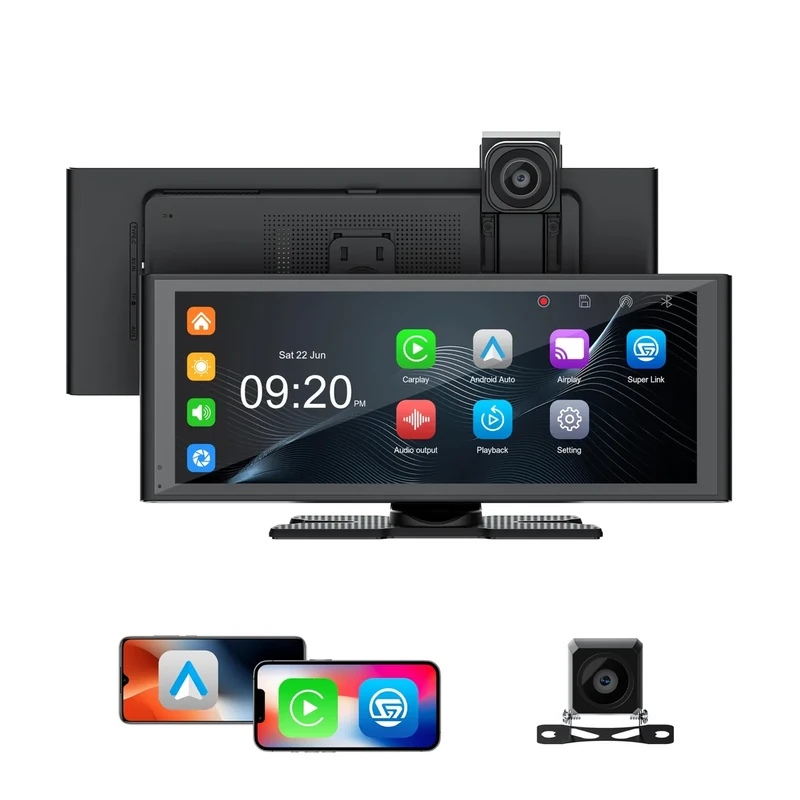 XBAY Portable Carplay Screen for Car, 10.26" Wireless Apple Carplay & Android Auto with 4K Dash Cam,1080p Backup Camera,Car Audio Receivers, GPS Navigation, SuperLink, Bluetooth,FM, Music Player