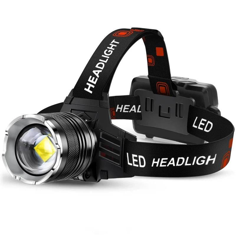 AKNEAR LED Rechargeable Headlamp 99000 High Lumens, 95 Hours Endurance Head Lamp with Zoomable & 12 Modes & IPX7 Waterproof & 125° Adjustable, Super Bright Head Light for Outdoor, Camping, Hard Hat