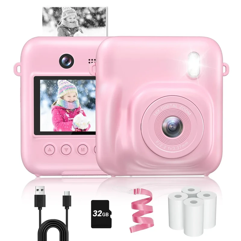 Fulealfly Kids Instant Print Camera - 48MP Photo, 1080P Video, Pink