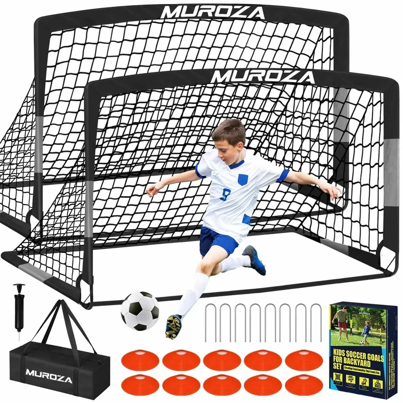 Soccer Goal, Kids Soccer Goals for Backyard Set, 2 Pack of Portable Pop Up Soccer Net with Soccer Ball, Cones, Complete Training Equipment for Youth, Toddler Outdoor Sports Games