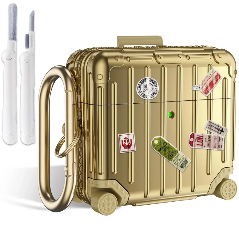 KOREDA AirPods 4 Case - Funny Design, Cleaner Kit & Keychain - Gold