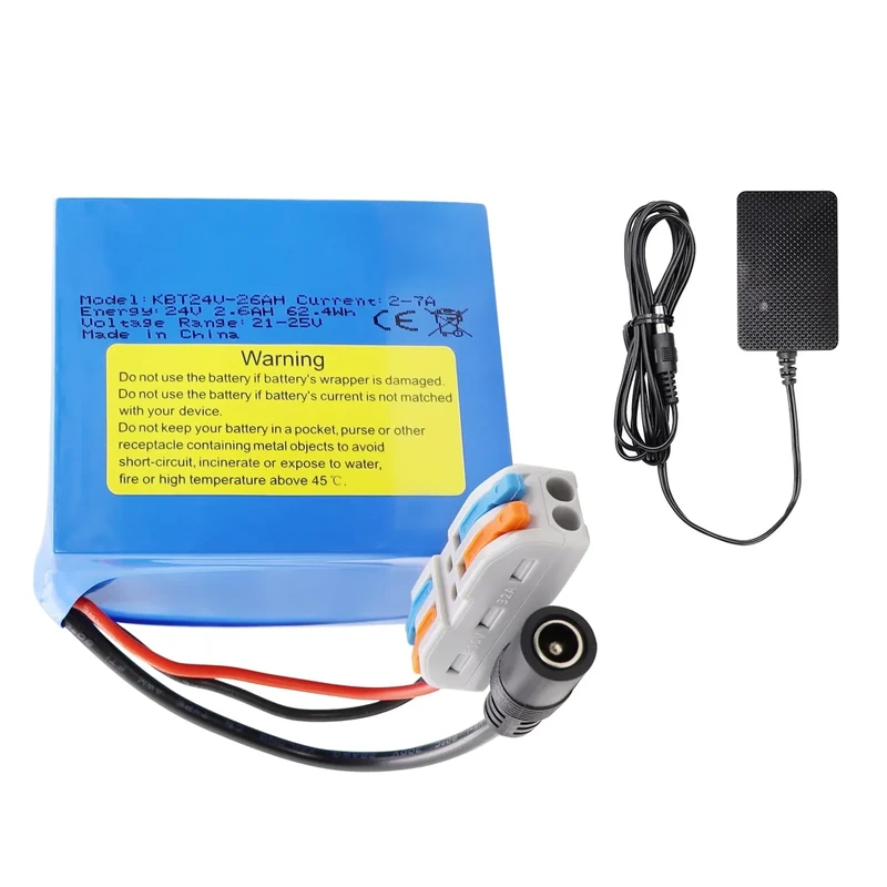 KBT 24V 2.6Ah Rechargeable Lithium Replacement Battery with Charger, Charging Cable, Cable Connector - Image 1