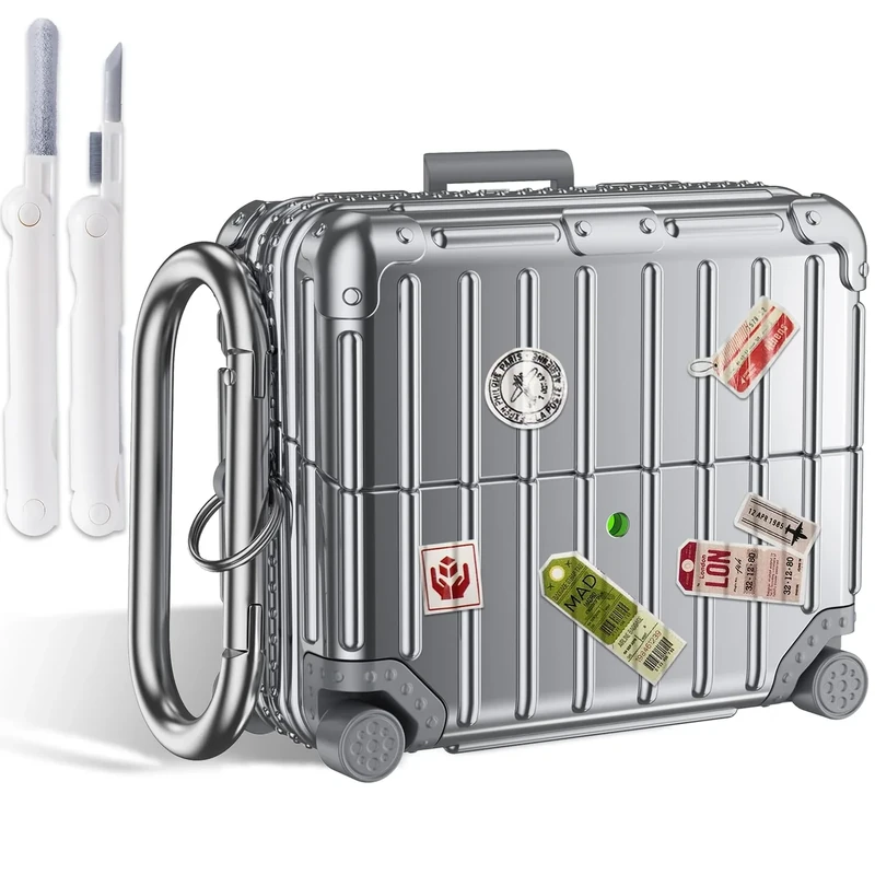 KOREDA Compatible with Samsung Galaxy Buds 3 Pro Case & Galaxy Buds 3 FE & Galaxy Buds 3 Case Cover, Cute Funny Suitcase Design Protective Hard Case with Cleaner Kit & Keychain (Silver)