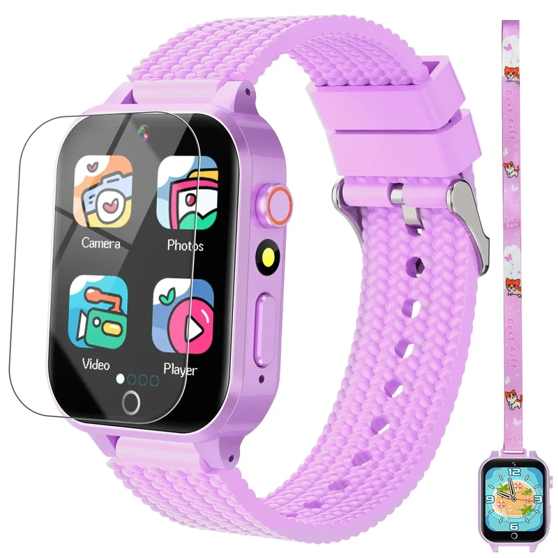 Smart Watch for Kids Girl Gift Ages 3-12, 2 Screen Protector, 26 Puzzle Games, HD Camera Video Music Player Touchscreen Pedometer, Educationtal Toy Brithday Gifts for Girl Ages 4 5 6 7 8 9 10(Purple)