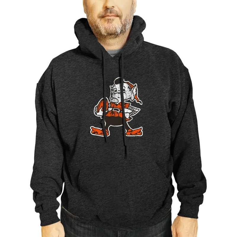 Team Fan Apparel NFL Adult Unisex Modern Throwback Ultra Soft Fleece Hooded Sweatshirt, Heathered Football Hoodie (Cleveland Browns - Black Heather, XX-Large)