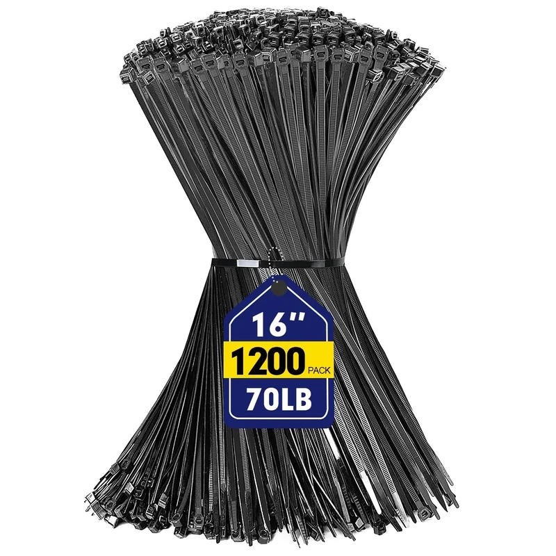Zip Ties, RAZCC 1200pcs Black Cable Zip Ties 16 Inch, Heavy Duty Plastic Wire Ties with 70lb Tensile Strength, Self-Locking Black Nylon Tie Wraps for Indoor and Outdoor