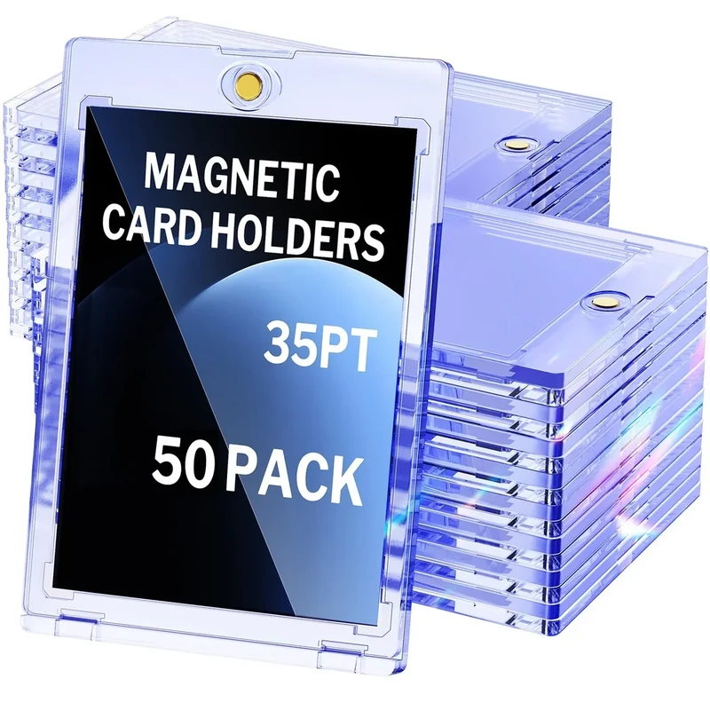 YHIJF 50-Pack Magnetic Card Holder, 35pt Single Card Holder Touch for Trading, Baseball Cards, U-V Protectors Hard Plastic for Sports, Game, PKM, MTG Cards
