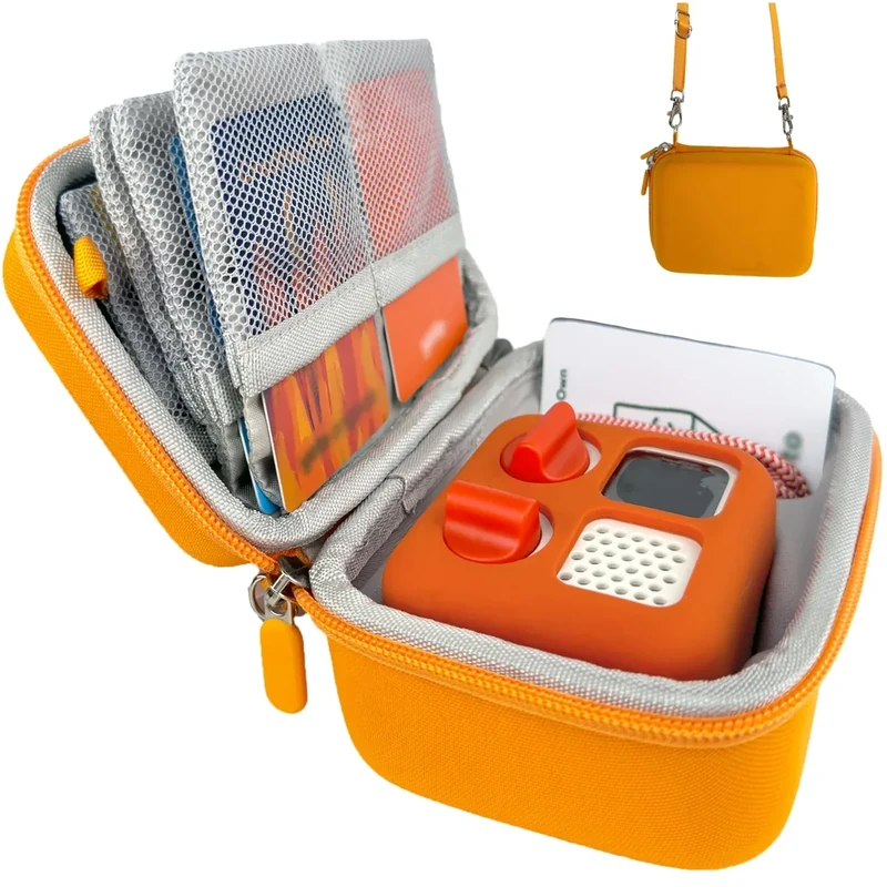 amiumuca Hard Travel Case Compatible with Yoto Mini–Kids Audio & Music Player,Yoto Card Holder Bag with Adjustable Shoulder Strap for Up To 36 Audiobook Cards,Children’s mini Player.（Orange）