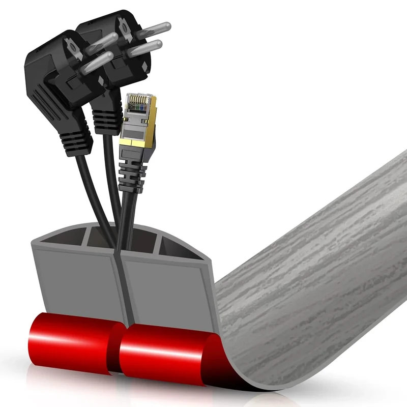 Floor Cord Cover Cavity 0.8"x0.37" Self Adhesive Cord Hider, 3.3FT Low Profile Cable Management, Extension Strip Protector for Wires, Prevent Cable Trips for Offices, Gyms, Exhibitions (Gray Wood