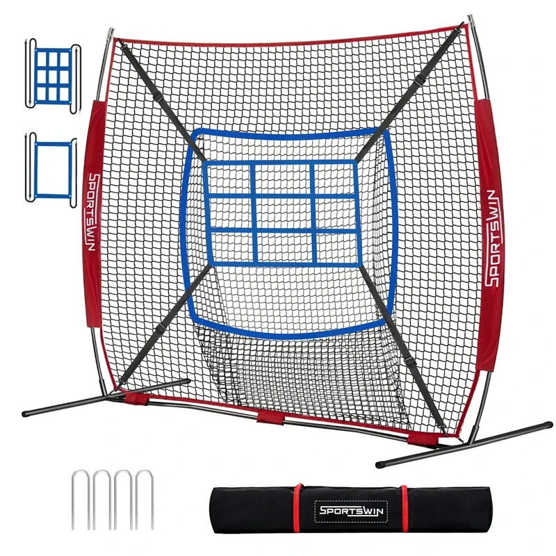 Sportswin Baseball Net for Batting Pitching Hitting 7x7 FT, Hitting Net, Softball Net with Strike Zone, Baseball Training Equipment for Kids Adult Youth