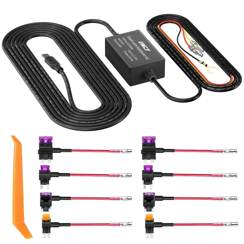 Dash Cam Hard Wire Kit for IIWEY N5/N5 PRO/N7/C3 PRO/C4 PRO/Q7 Model, 4 Meter Dashboard Camera Car Charger Cable Kit, 12V- 24V to 5V,3A Power Adapter with LP/Mini/ATO/Micro2 Fuse for Dash Cam - Image 1