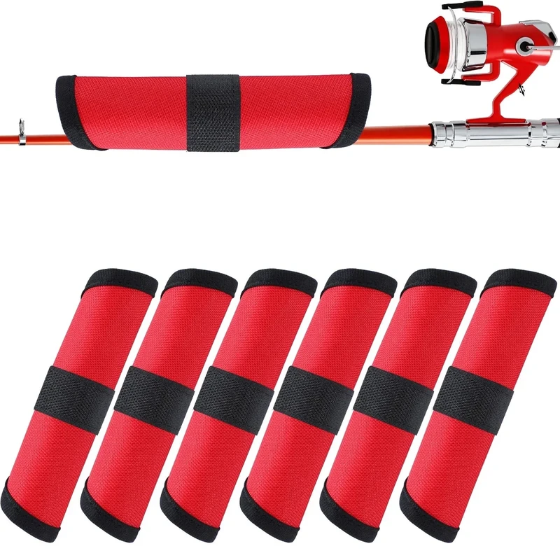 Tioncy 6 Pack Fishing Lure Covers 6 Inch Bait Gloves Lure Wrap Fishing Hook Cover Easily See Bait Storage Protector Guard to Keep Fishermen Safe for Rod(Red)